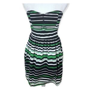 BEBOP GREEN, BLACK, & WHITE STRIPE STRAPLESS DRESS SZ.S EUC.